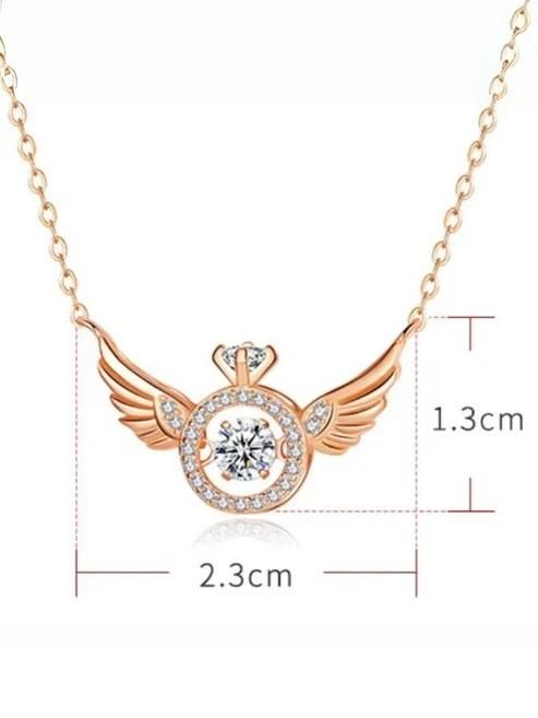 Shivoxx Rose Gold Angel Wings Pendant Necklace with Crown & Crystal – Elegant Women’s Jewelry Gift (Pack - 1)